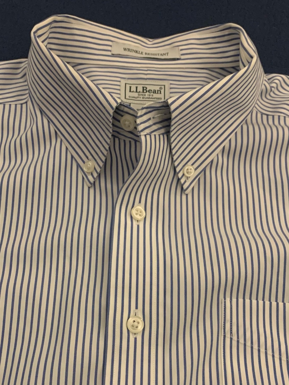 LL BEAN LS Wrinkle Resistant Pin Striped Dress Shirt
